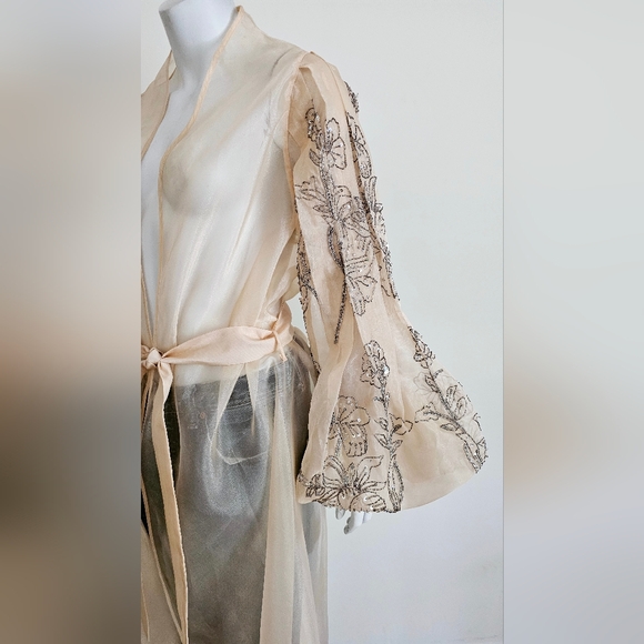 Not So Serious Kimono Embellished Sheer Duster Top Anthropologie - Picture 3 of 11